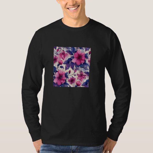 Fuchsia Flower Waterverf Pattern Graphic T-shirt (Voorkant)
