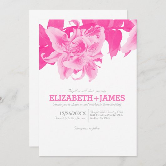 Fuchsia Flower Wedding Invitations Kaart (Voorkant / Achterkant)