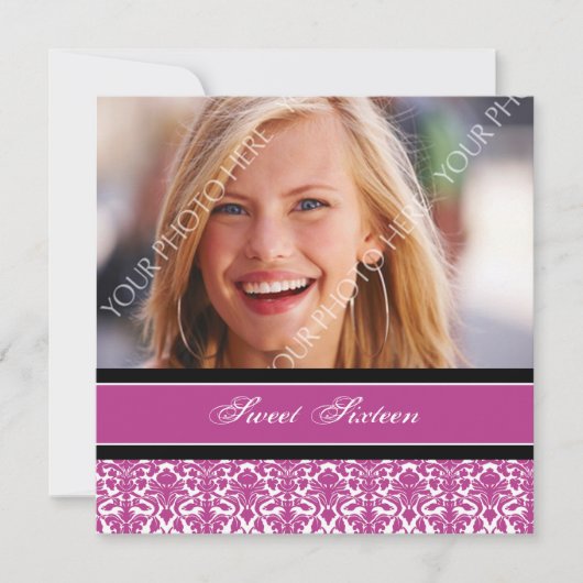 Fuchsia Foto 16e verjaardag Kaart (Voorkant)