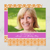 Fuchsia Foto 50th Birthday Party Kaart (Voorkant / Achterkant)