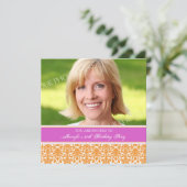 Fuchsia Foto 50th Birthday Party Kaart (Staand voorkant)