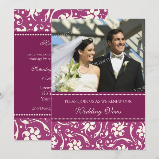 Fuchsia Foto Wedding Vow Renewal Uitnodigingen (Voorkant / Achterkant)