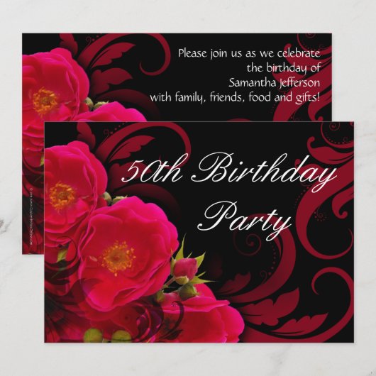 Fuchsia Garden Roos Vrouwen 50ste Verjaardagsfeest Kaart (Voorkant / Achterkant)