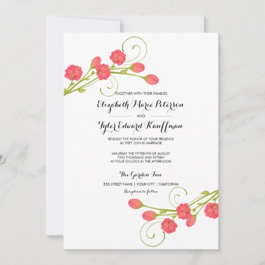 Fuchsia Garden Rozen - bruiloft uitnodiging (Voorkant)