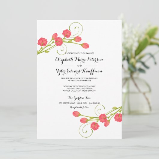 Fuchsia Garden Rozen - bruiloft uitnodiging (Staand voorkant)