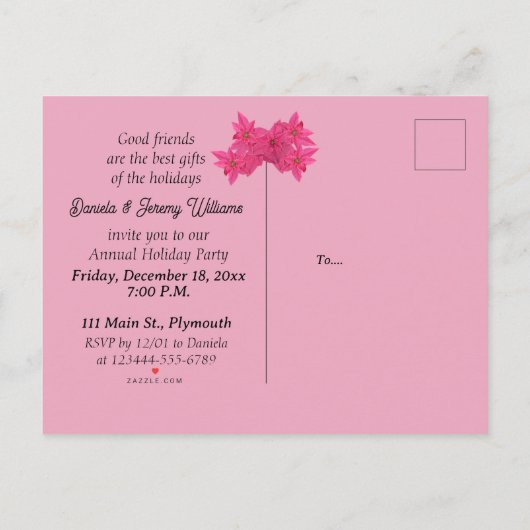 Fuchsia gekleurde poinsettias, aangepaste kerst uitnodiging briefkaart (Achterkant)