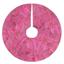 Fuchsia gekleurde poinsettias, bloemenmotief kerstboom rok
