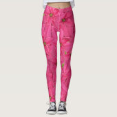 Fuchsia gekleurde poinsettias, bloemenmotief leggings (Voorkant)