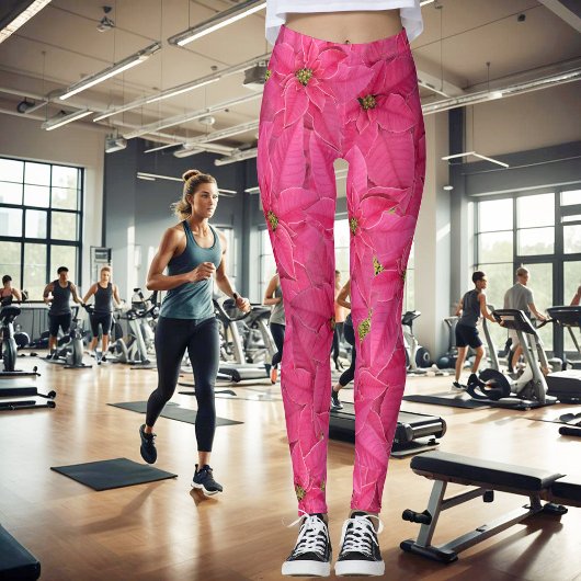 Fuchsia gekleurde poinsettias, bloemenmotief leggings