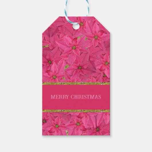Fuchsia gekleurde poinsettias, bloemenpatroon op m cadeaulabel (Voorkant)