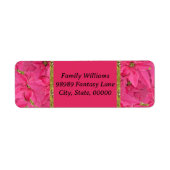 Fuchsia gekleurde poinsettias, bloemenpatroon op m etiket (Voorkant)