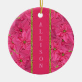 Fuchsia gekleurde poinsettias, bloemenpatroon op m keramisch ornament (Voorkant)