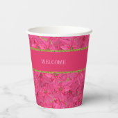 Fuchsia gekleurde poinsettias, bloemenpatroon op m papieren bekers (Achterkant)