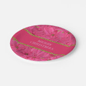Fuchsia gekleurde poinsettias, bloemenpatroon op m papieren bordje (Gekanteld)