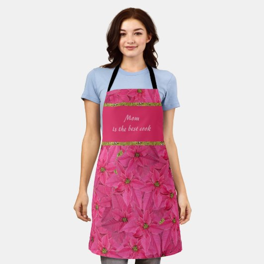 Fuchsia gekleurde poinsettias, bloemenpatroon op m schort (Gedragen)