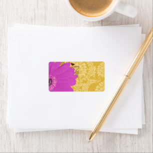 Fuchsia Gerber Daisy & Golden Glow Damask Etiket