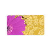 Fuchsia Gerber Daisy & Golden Glow Damask Etiket (Voorkant)