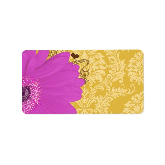 Fuchsia Gerber Daisy & Golden Glow Damask Etiket (Voorkant)