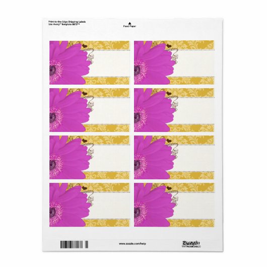 Fuchsia Gerber Daisy & Golden Glow Damask Etiket (Full Sheet)