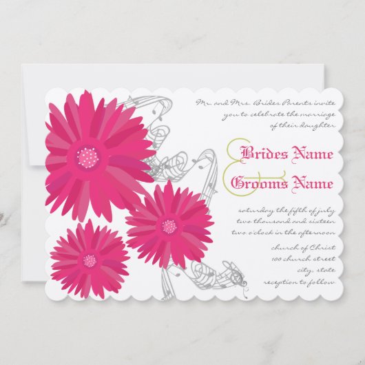 Fuchsia Gerber Daisy Wedding Invitation Kaart (Voorkant)