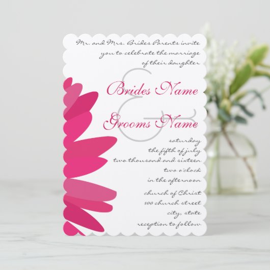 Fuchsia Gerber Daisy Wedding Invitation Kaart (Staand voorkant)