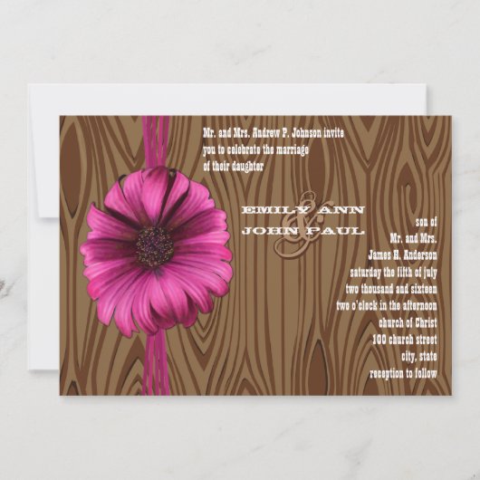 Fuchsia Gerber Daisy Wedding Invite Kaart (Voorkant)