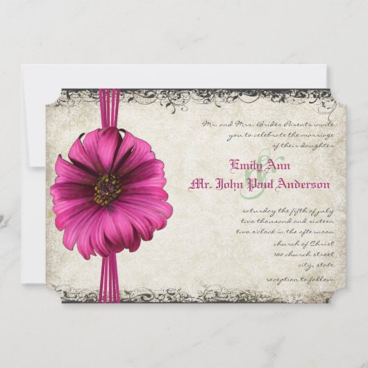 Fuchsia Gerber Daisy Wedding Invite Kaart (Voorkant)
