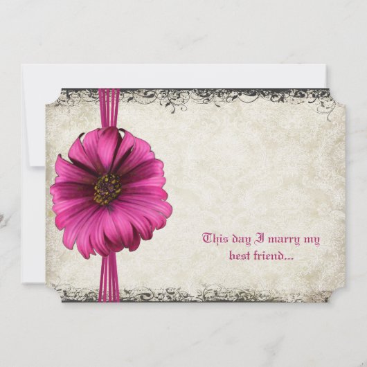 Fuchsia Gerber Daisy Wedding Invite Kaart (Achterkant)