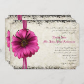 Fuchsia Gerber Daisy Wedding Invite Kaart (Voorkant / Achterkant)