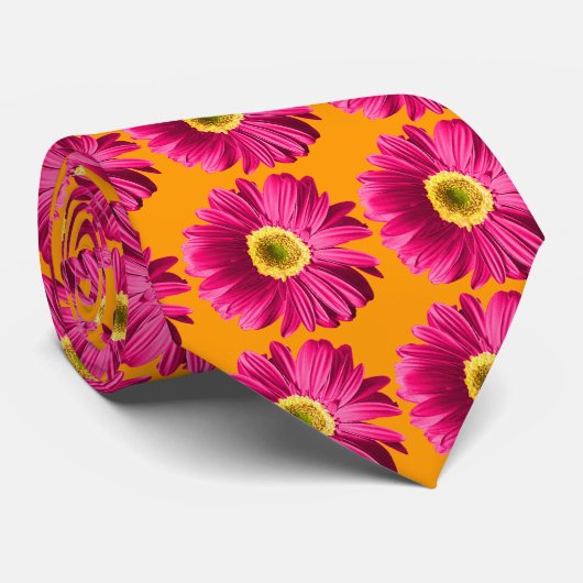 Fuchsia Gerbera Daisies Stropdas (Opgerold)