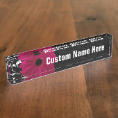 Fuchsia Gerbera Daisy Black/White Swirl Naambordje (Zijkant)