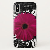 Fuchsia Gerbera Daisy met zwarte en witte wervelko Case-Mate iPhone Case (Achterkant)