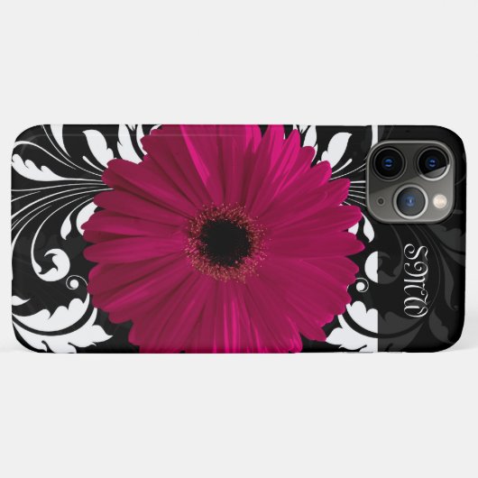 Fuchsia Gerbera Daisy met zwarte en witte wervelko Case-Mate iPhone Case (Achterkant (horizontaal))