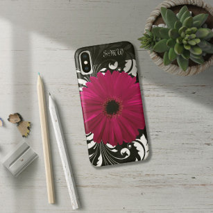 Fuchsia Gerbera Daisy met zwarte en witte wervelko Case-Mate iPhone Case