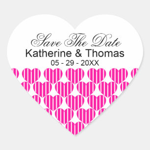 fuchsia gestreepte harten sparen de datum Stickers