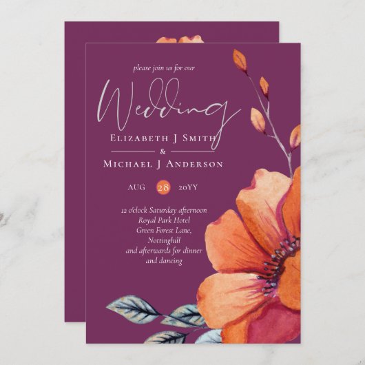 Fuchsia Ginger Autumn Fall Wedding nodigt Envl uit (Voorkant / Achterkant)