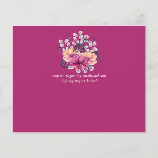 Fuchsia Ginger Floral Baby shower nodigt budgettai (Achterkant)