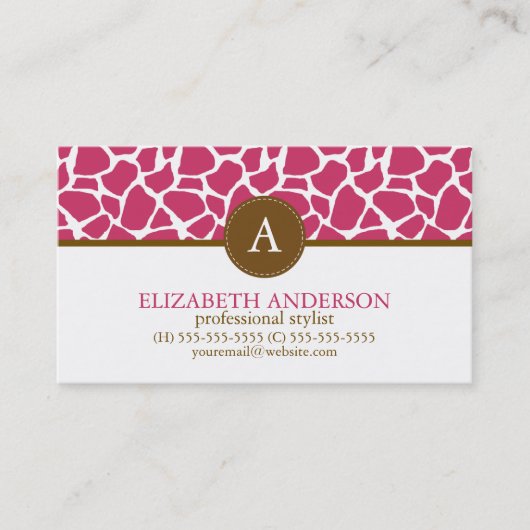 Fuchsia Giraffe patroon monogram Visitekaartje (Voorkant)