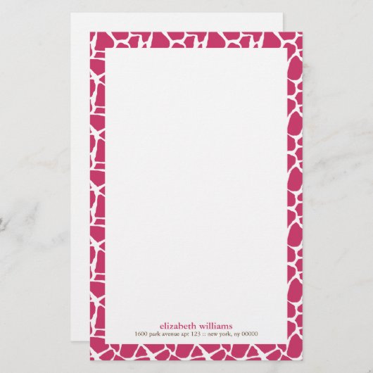 Fuchsia Giraffe Pattern Briefpapier (Voorkant / Achterkant)