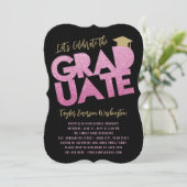 Fuchsia Glitter Afstudeer Uitknip Afstudeerfeest Kaart (Staand voorkant)