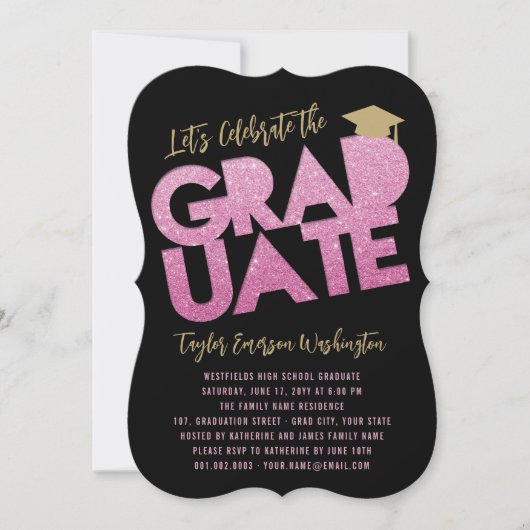Fuchsia Glitter Afstuderen Cutout Graduation Party Kaart (Voorkant)