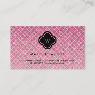 Fuchsia Glitter Monogram Quatrefoil Profiel Card Visitekaartje