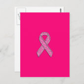 Fuchsia Glitter Style Pink Ribbon Awareness Briefkaart (Voorkant / Achterkant)