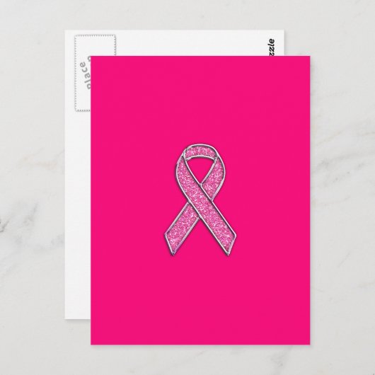 Fuchsia Glitter Style Pink Ribbon Awareness Briefkaart (Voorkant / Achterkant)