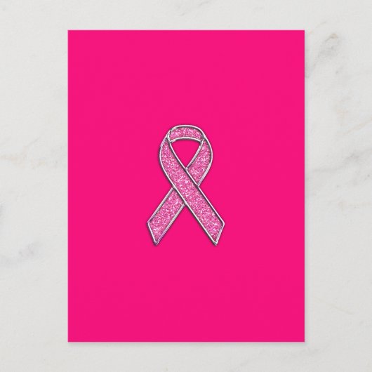 Fuchsia Glitter Style Pink Ribbon Awareness Briefkaart (Voorkant)