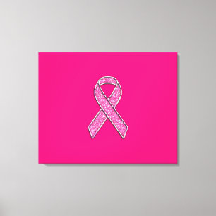 Fuchsia Glitter Style Pink Ribbon Awareness Canvas Afdruk