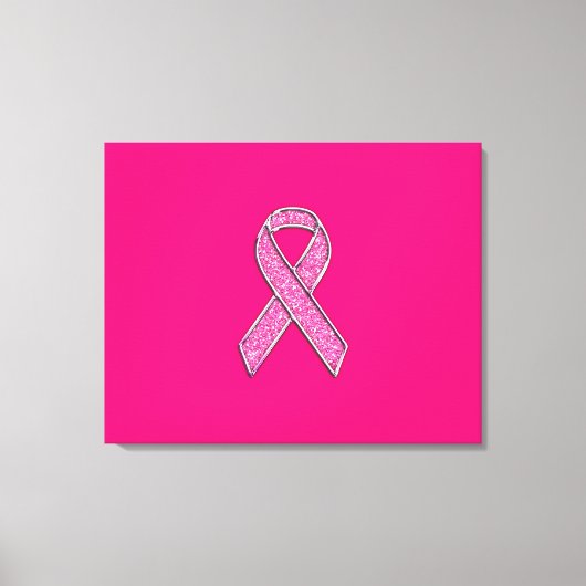 Fuchsia Glitter Style Pink Ribbon Awareness Canvas Afdruk (Voorkant)