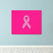 Fuchsia Glitter Style Pink Ribbon Awareness Canvas Afdruk (Insitu (Houten vloer))