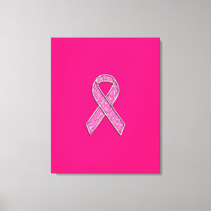 Fuchsia Glitter Style Pink Ribbon Awareness Canvas Afdruk