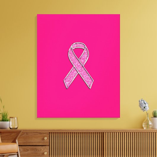 Fuchsia Glitter Style Pink Ribbon Awareness Canvas Afdruk (Insitu (Woonkamer))